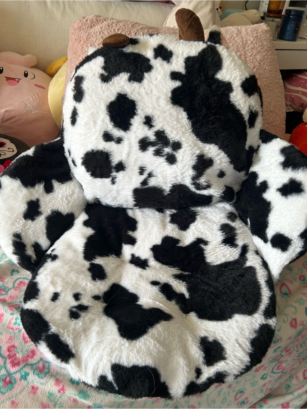 Office Plush Cow Print Seat Cushion - Black & White